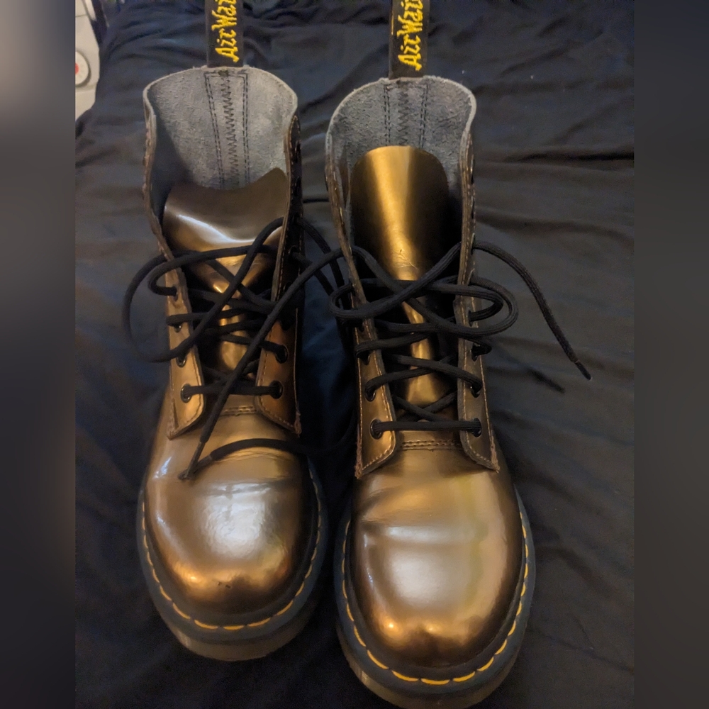 Doc Martens 8 Hole Metallic Bronze Air Wair Vegan Leather.